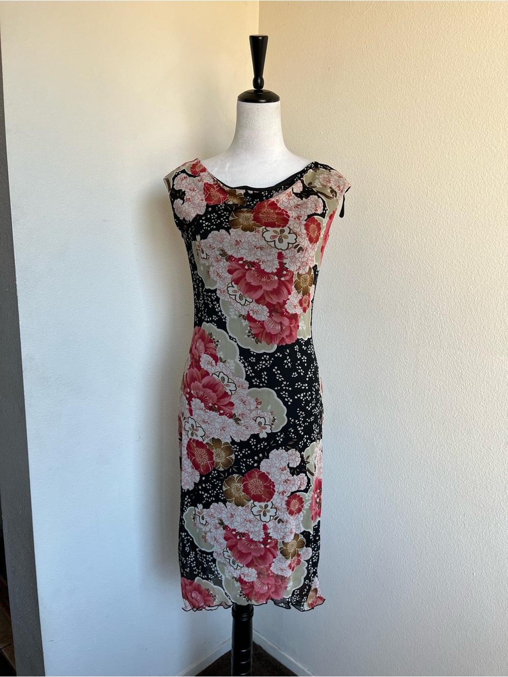 Y2K black floral midi dress size small
